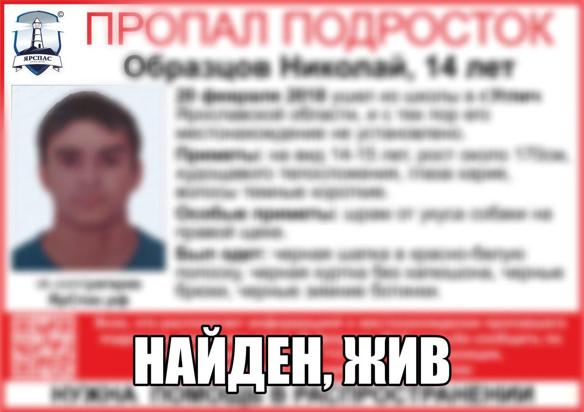 В Ярославской области нашли пропавшего 14-летнего подростка