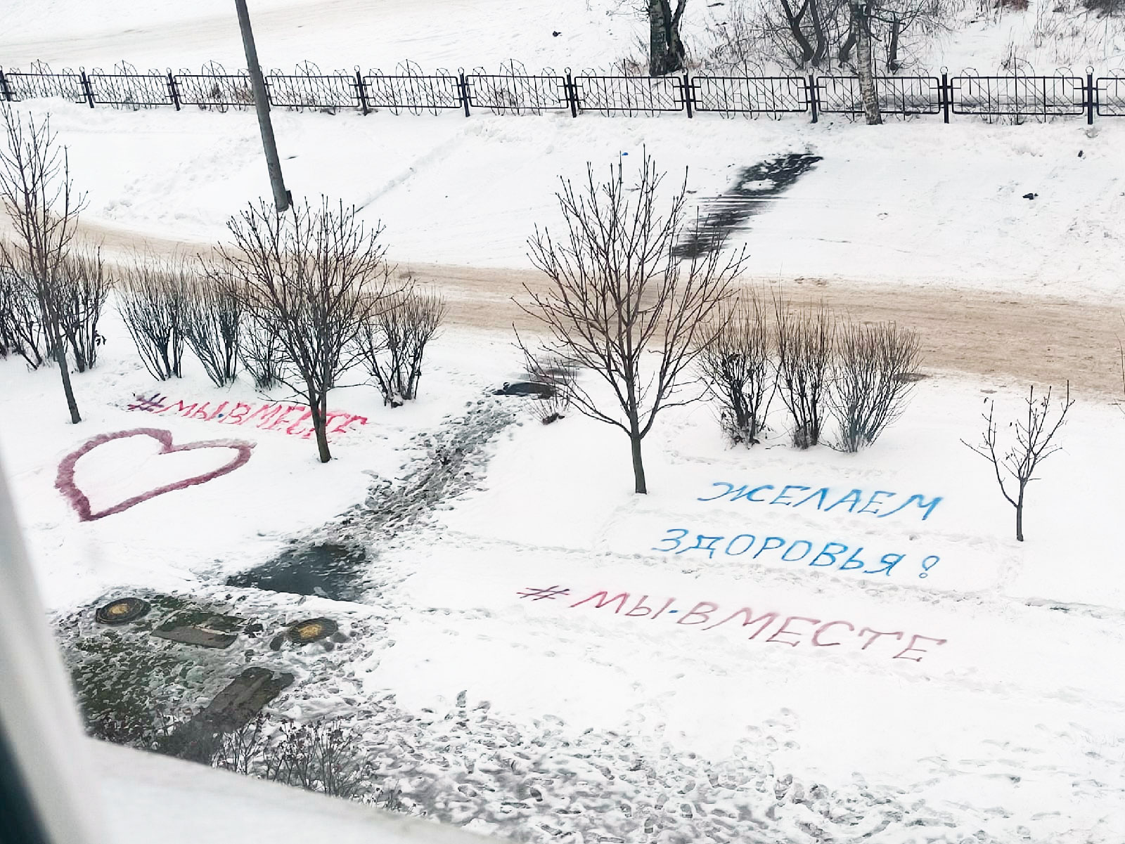 В Ярославле под окнами госпиталя ветеранов появилась надпись с пожеланием здоровья