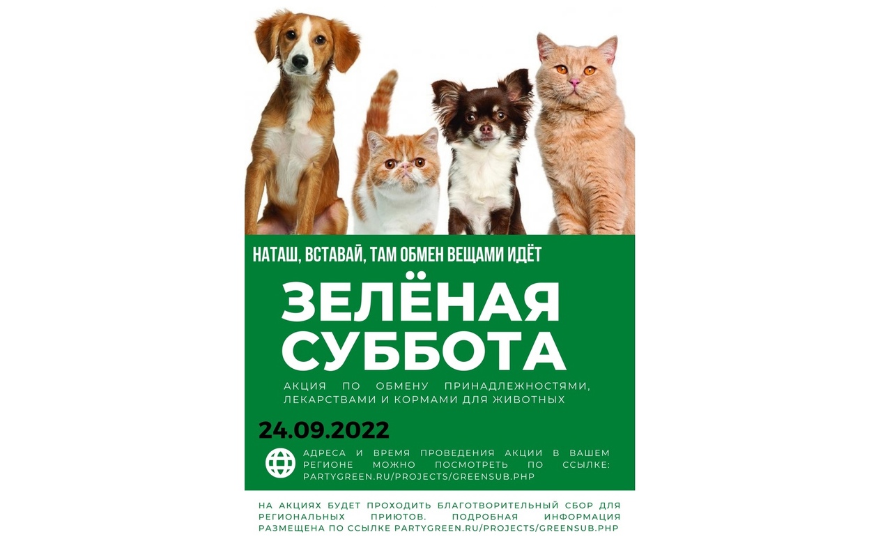 Очередная «Зеленая суббота» в Ярославле будет посвящена обмену товарами для животных