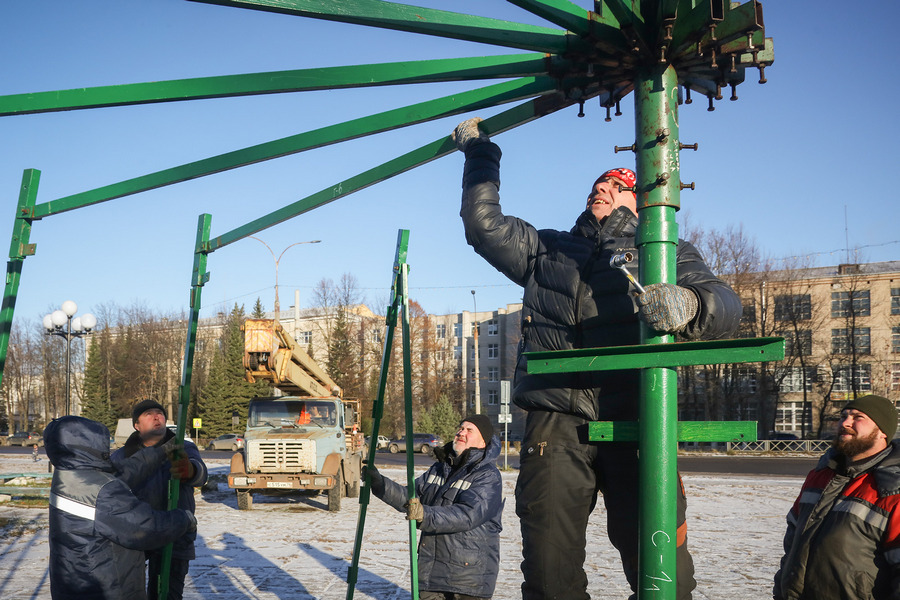 В Рыбинске начали монтировать новогодние елки