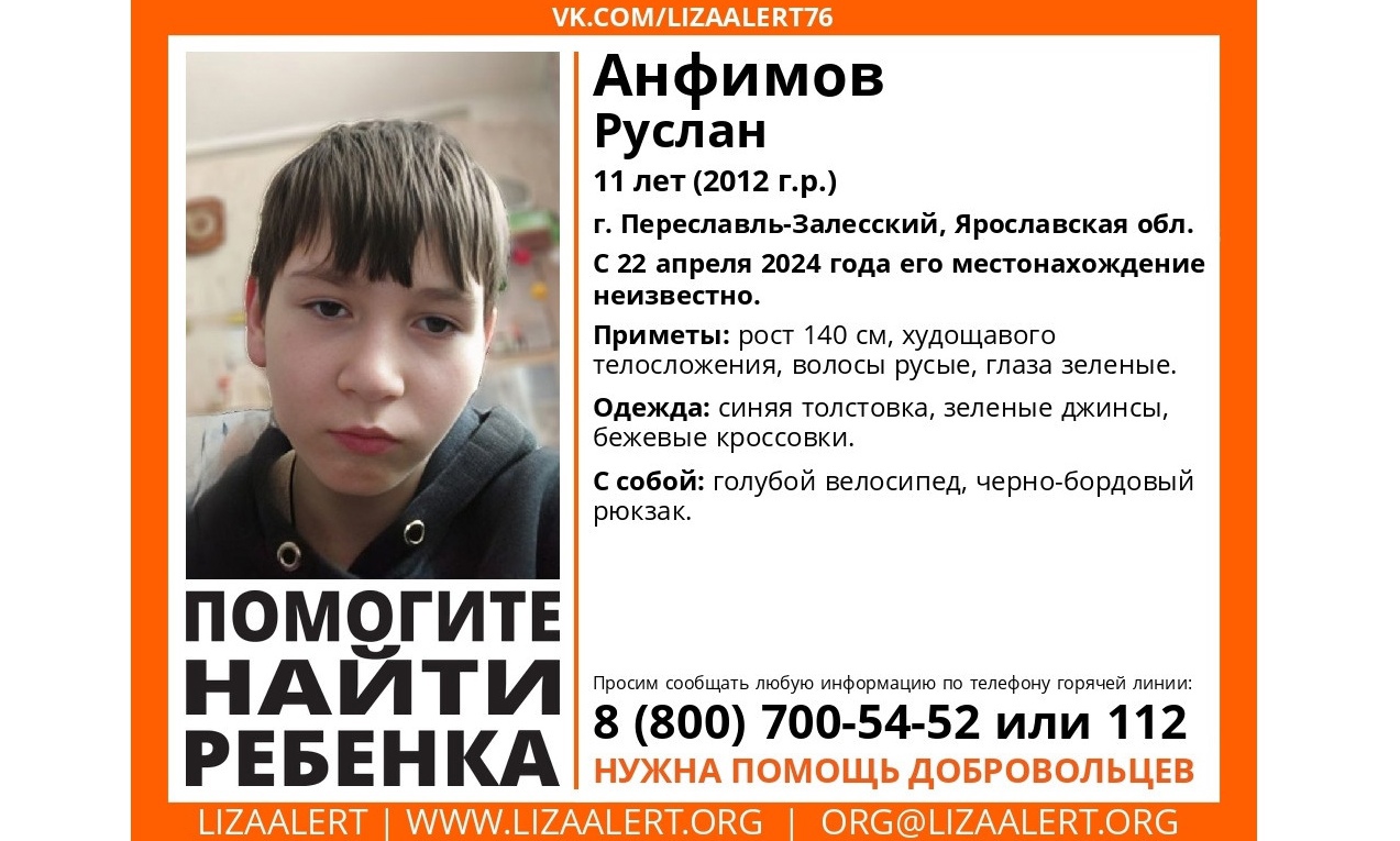 В Ярославской области ищут пропавшего 11-летнего мальчика