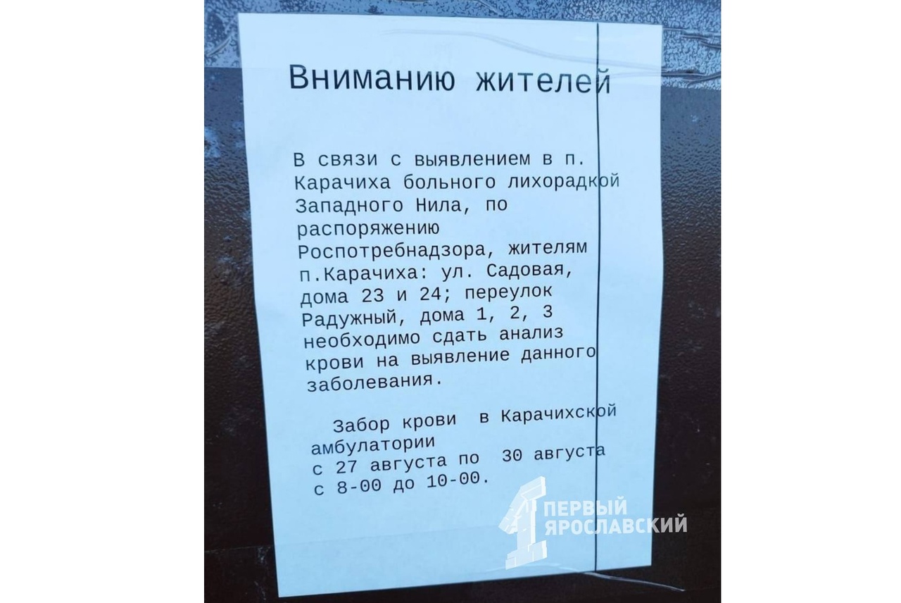 В Ярославской области выявлен случай лихорадки Западного Нила