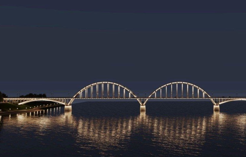Архитектурную подсветку устанавливают на мосту через Волгу в Рыбинске
